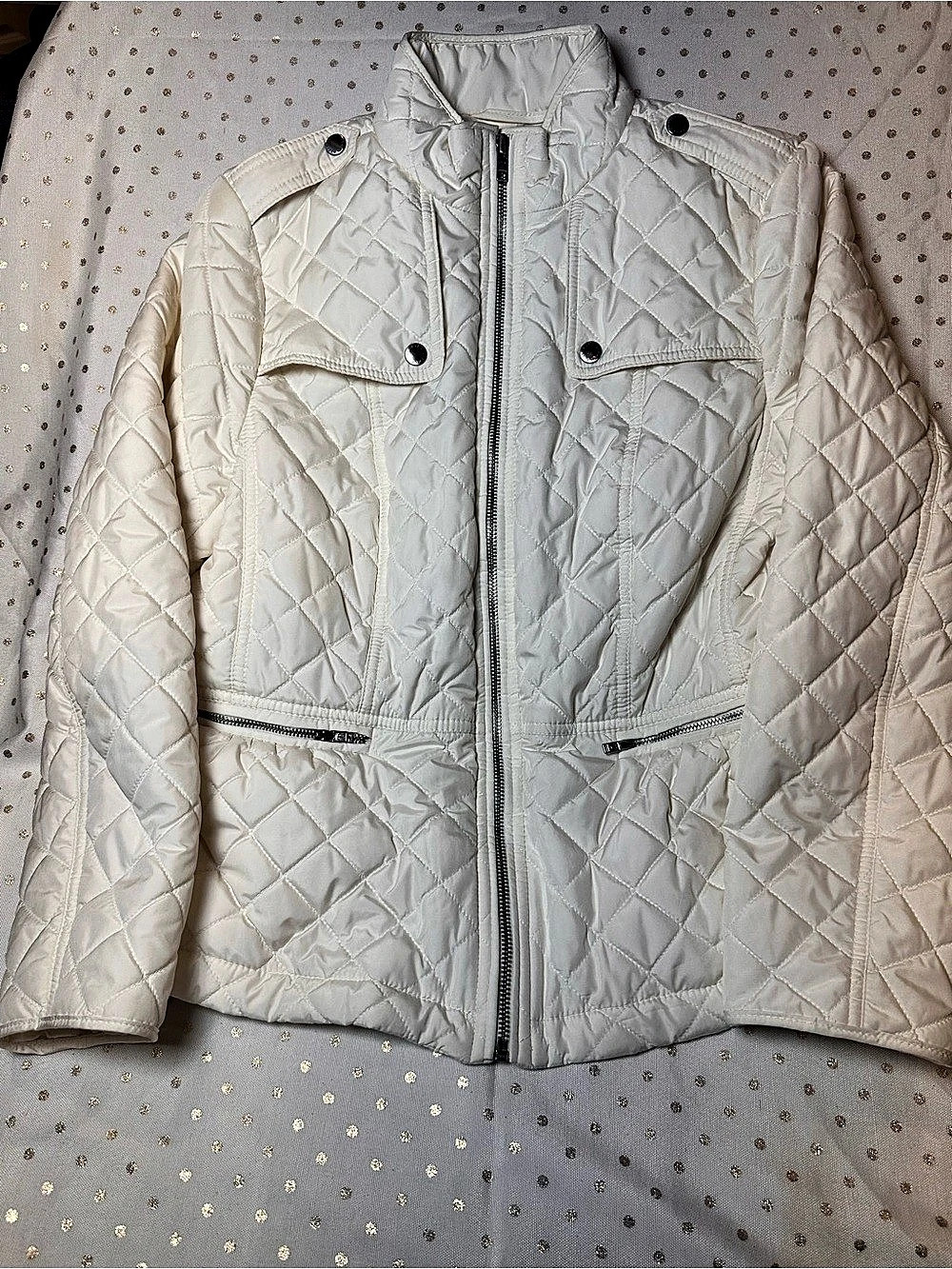 Talbots Quilted Mockneck Jacket in White Size Large